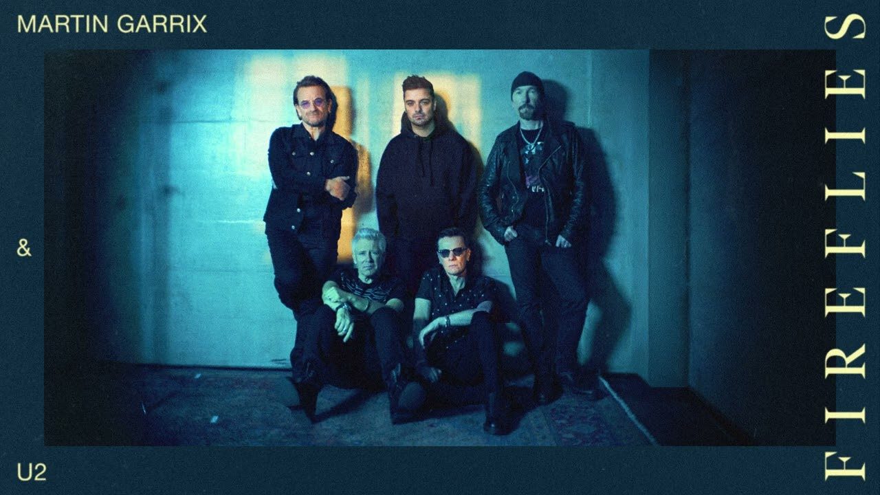 Martin Garrix et les quatre membres de U2 sur le visuel du single Fireflies